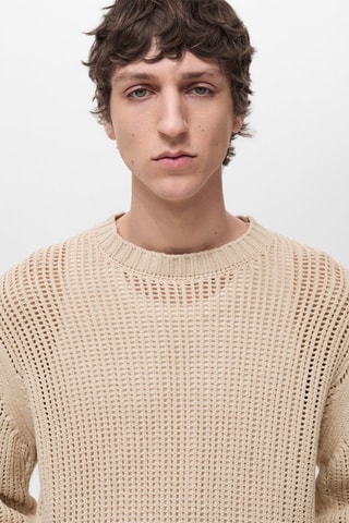 Pull 100 % coton maille ajourée - Beige