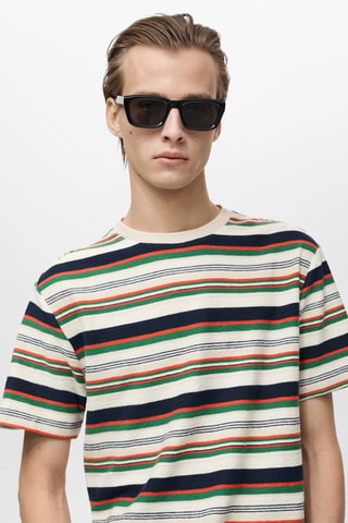 T-shirt regular-fit 100 % coton rayures - Blanc