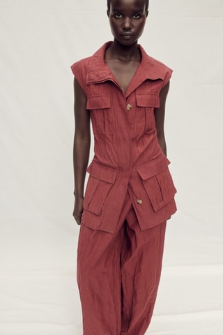 Pantalon costume wideleg effet froissé - Rouge