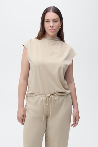 Pantalon wideleg taille élastique - Beige