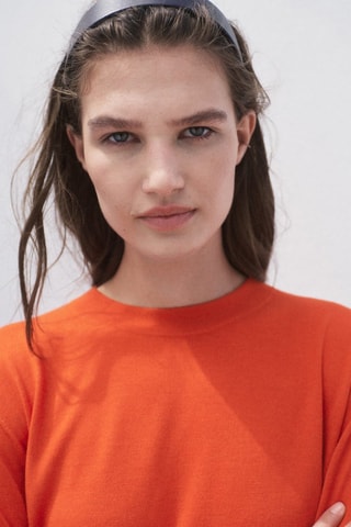 Pull-over maille fine manches courtes - Orange
