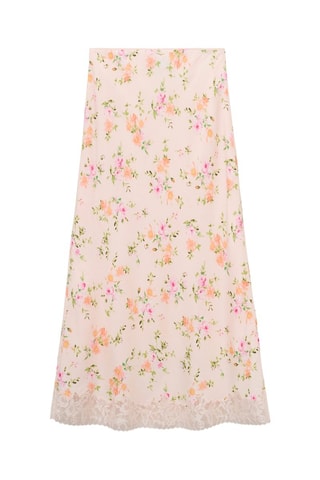 Jupe fleurie avec détail en dentelle - Rose