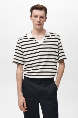 Polo maille structuré rayures - Blanc