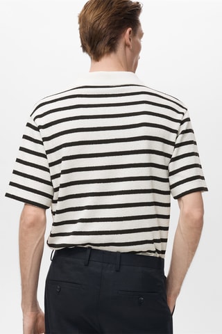Polo maille structuré rayures - Blanc