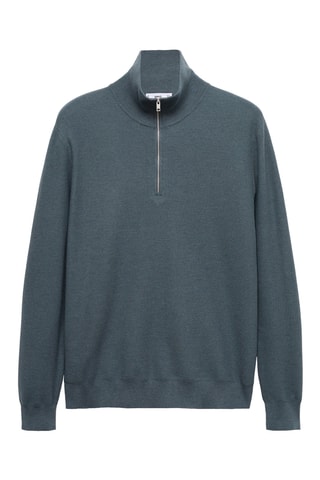 Pull-over microstructure col zippé - Bleu foncé