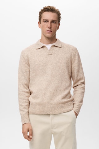 Pull-over polo maille laine mélangée - Beige