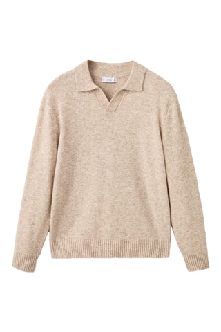 Pull-over polo maille laine mélangée - Beige