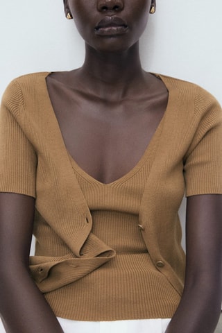 Pull-over côtelé combiné - Marron