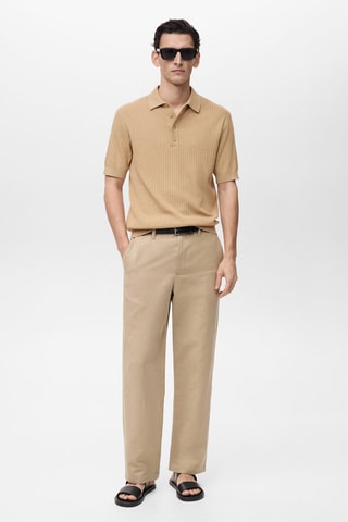 Polo coton mélangé maille côtelée - Beige