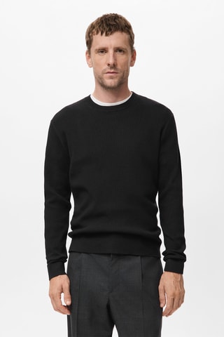 Pull coton maille fine côtelée - Noir