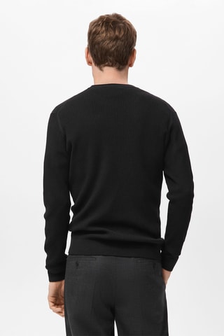 Pull coton maille fine côtelée - Noir