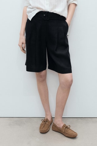 Bermuda lin ceinture - Noir