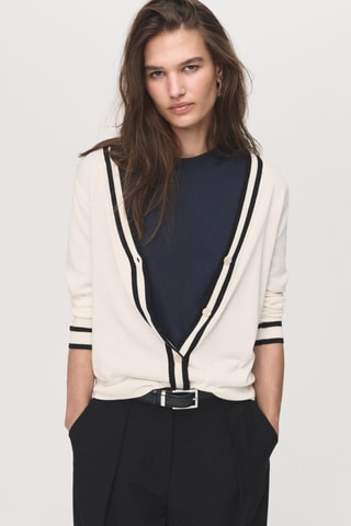 Cardigan rayures contrastantes - Blanc