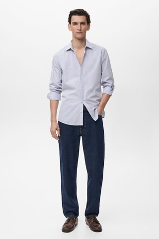 Chemise 100 % coton rayures slim-fit - Bleu