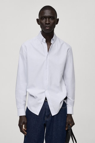 Chemise 100 % coton rayures bicolores - Blanc