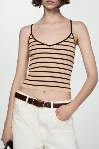 Top maille côtelée bretelles fines - Beige