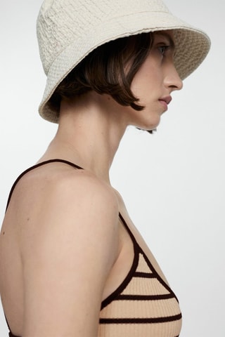 Top maille côtelée bretelles fines - Beige
