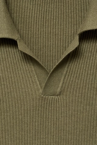 Pull-over polo coton mélangé maille côtelée - Vert