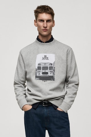 Sweat-shirt coton imprimé graphique - Gris