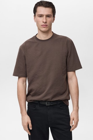 T-shirt coton seersucker - Marron