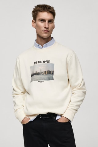 Sweat-shirt coton imprimé graphique - Beige