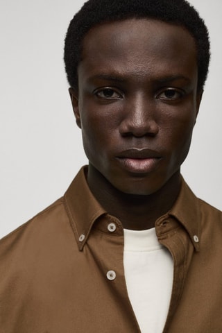 Chemise 100 % coton Oxford - Marron