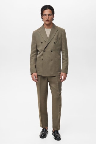 Veste costume croisée lin mélangé slim-fit - Gris