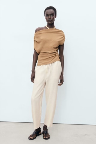 Pantalon lin cordon - Gris