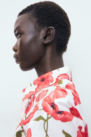 Chemise popeline imprimé à fleurs - Blanc