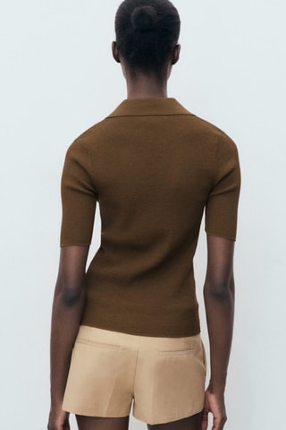 Pull maille côtelée col classique - Marron