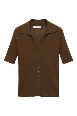 Pull maille côtelée col classique - Marron