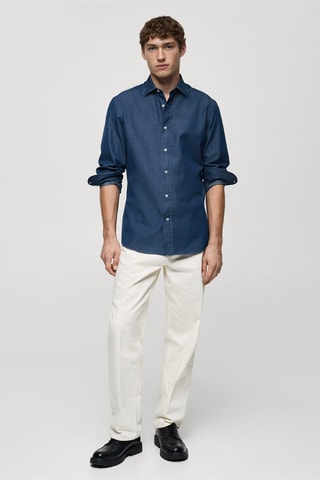 Chemise slim fit coton chambray - Bleu