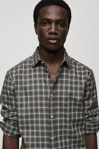 Chemise regular fit à carreaux en coton - Gris