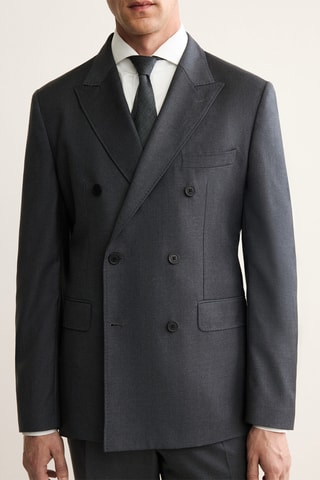Veste costume croisée flanelle 100 % laine - Gris foncé