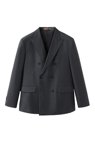 Veste costume croisée flanelle 100 % laine - Gris foncé