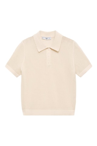Pull-over maille ajourée col polo - Blanc