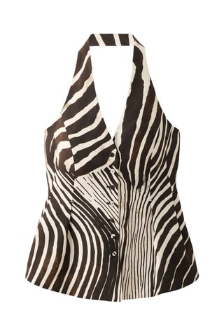 Gilet lin imprimé zèbre - Marron