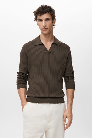 Pull-over polo maille côtelée - Kaki