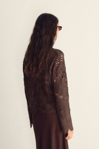 Pull-over crochet fleurs - Marron