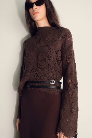 Pull-over crochet fleurs - Marron