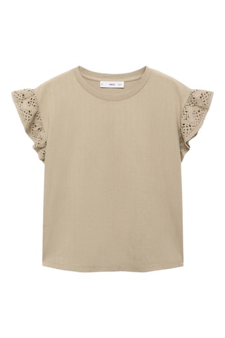 T-shirt manches courtes volant ajouré - Marron