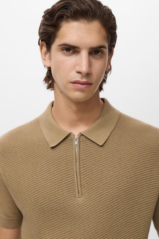 Polo maille ajourée à zip - Beige