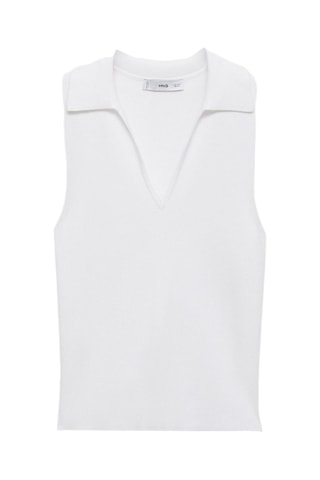 Top maille col polo - Blanc