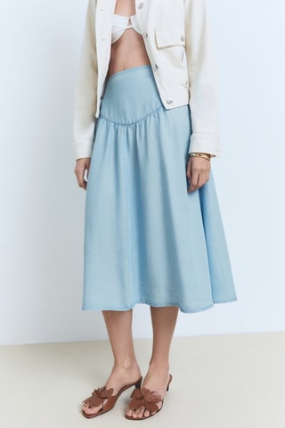 Jupe midi soft denim détail froncé - Bleu