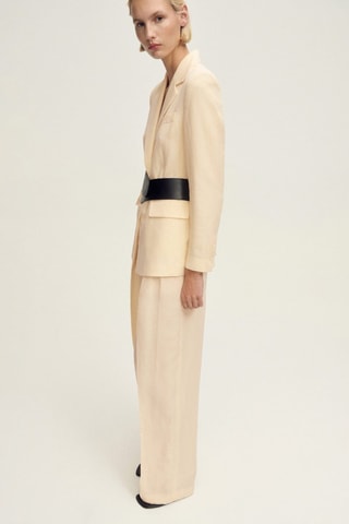 Pantalon de costume droit lin mélangé - Jaune