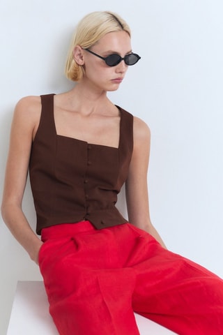 Top coton boutons - Marron