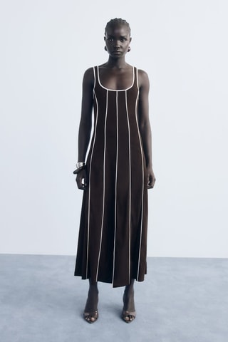 Robe coton à rayures - Marron