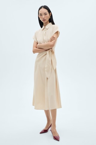 Vestido camisero cruzado - Beige