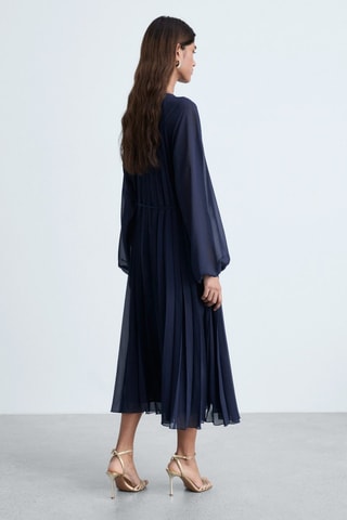 Robe plissée ceinture à nouer - Bleu