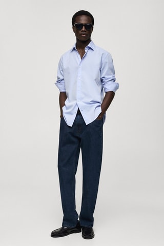 Chemise regular fit en coton fil-à-fil - Bleu